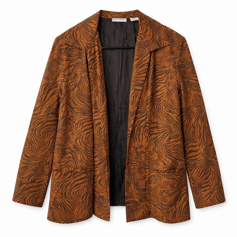 Y2K Petite Tiger Blazer Jacket Brown Black XL Maximalist Textured Statemt Animal